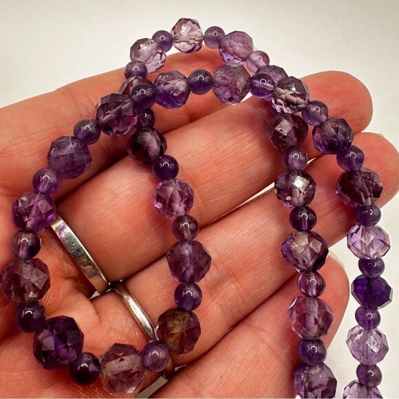 20" Revived! All Amethyst beaded necklace with solid sterling silver hardware! - Picture 8 of 12